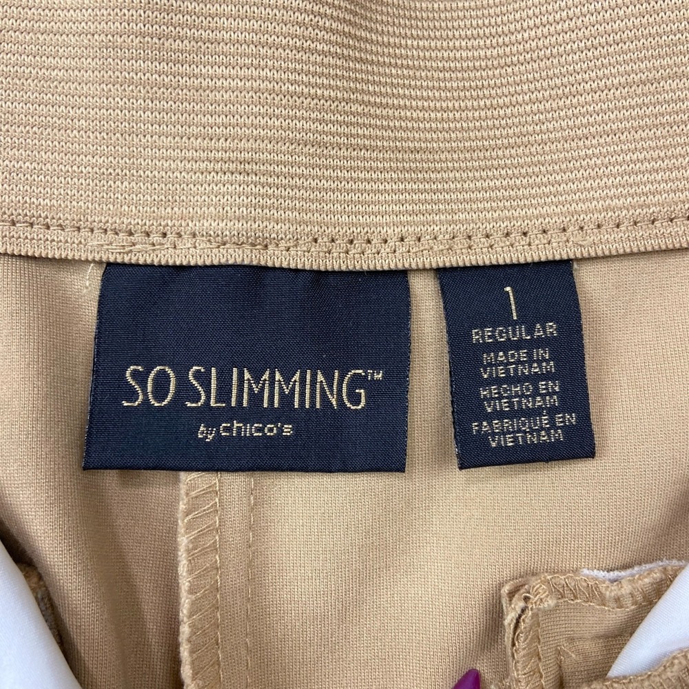 Chico's So Slimming Pants Trousers Size 8 Career Stretch‎ Khaki Beige Minimalist - Picture 5 of 13